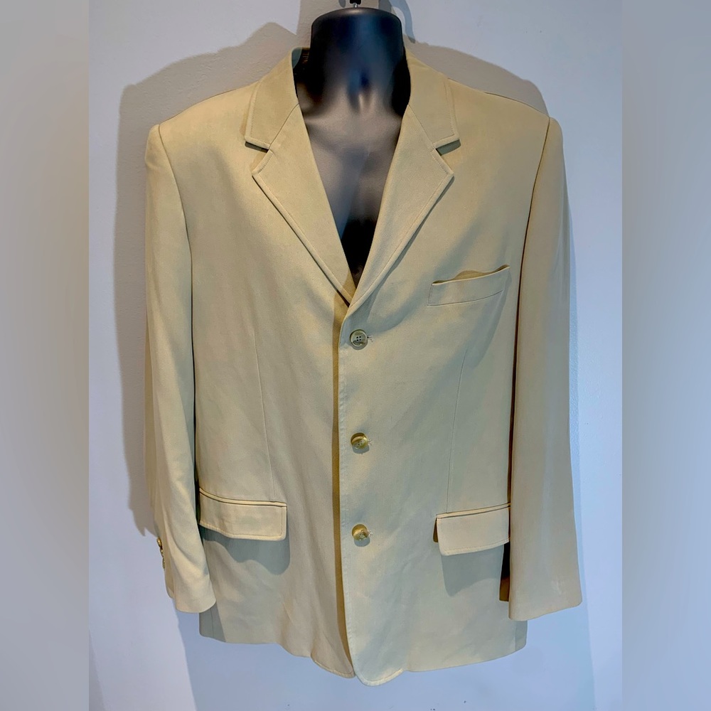 100% Silk Large‎ Tasso Elba Beige Three Button Jacket Men's Tan Lightweight